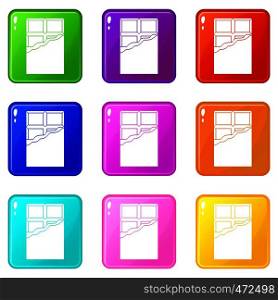 Chocolate icons of 9 color set isolated vector illustration. Chocolate icons 9 set