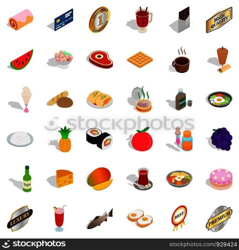Chocolate icons set. Isometric style of 36 chocolate vector icons for web isolated on white background. Chocolate icons set, isometric style
