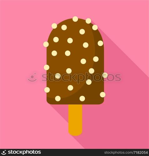 Chocolate nuts popsicle icon. Flat illustration of chocolate nuts popsicle vector icon for web design. Chocolate nuts popsicle icon, flat style