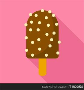 Chocolate nuts popsicle icon. Flat illustration of chocolate nuts popsicle vector icon for web design. Chocolate nuts popsicle icon, flat style