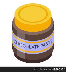 Chocolate paste glass jar icon. Isometric of chocolate paste glass jar vector icon for web design isolated on white background. Chocolate paste glass jar icon, isometric style
