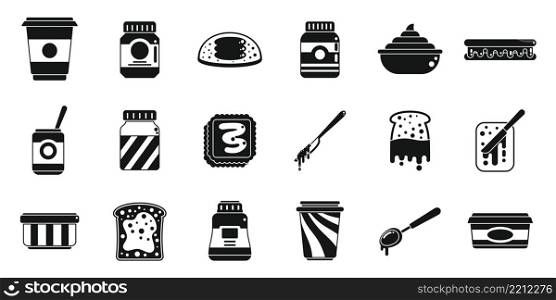 Chocolate paste icons set simple vector. Jar bottle. Chocolate paste. Chocolate paste icons set simple vector. Jar bottle