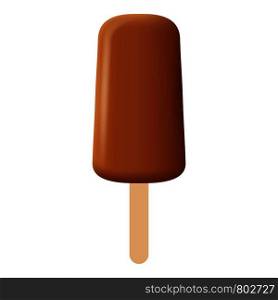 Chocolate popsicle icon. Realistic illustration of chocolate popsicle vector icon for web design isolated on white background. Chocolate popsicle icon, realistic style
