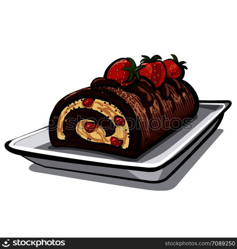 chocolate roll cake with strawberry