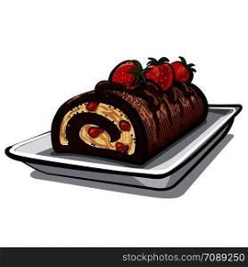 chocolate roll cake with strawberry