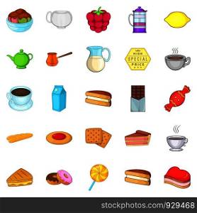 Chocolate snack icons set. Cartoon set of 25 chocolate snack vector icons for web isolated on white background. Chocolate snack icons set, cartoon style