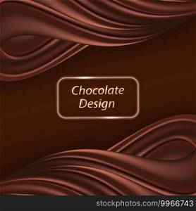 Chocolate swirl waye background. Dark brown chocolate creamy wave with silk texture, modern trendy design for banner or poster with smooth color flow effect. Vector illustration