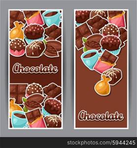 Chocolate vertical banners with various tasty sweets and candies. Chocolate vertical banners with various tasty sweets and candies.