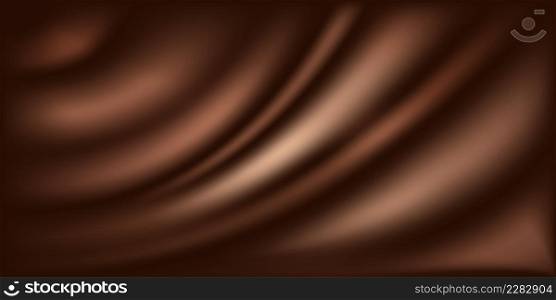 Chocolate wave background. Dark brown color flow gradent, milk chocolate cream texture. Smooth wavy swirl satin. Abstract vector illustration