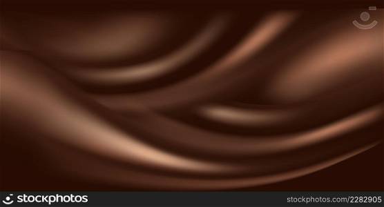 Chocolate wavy swirl background. Milk chocolate, dark brown color flow, smooth satin texture, twisted pattern. Abstract vector illustration