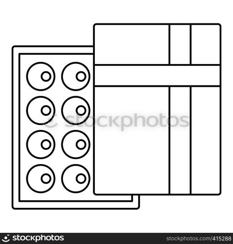 Chocolates in box icon. Outline illustration of chocolates in box vector icon for web. Chocolates in box icon, outline style