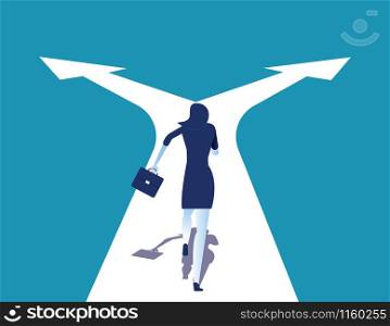 Choice. Businesswoman running on crossroads. Concept business vector illustration.. Choice. Businesswoman running on crossroads. Concept business vector illustration.