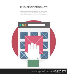 Choice of product on website flat. Website buy, business web, page interface choice product, menu banner choice product, e-commerce purchase, search offer product vector illustration