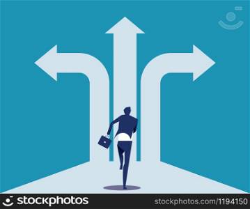 Choice way. Businessman with crossroads and decision to success. Concept business decision vector illustration.