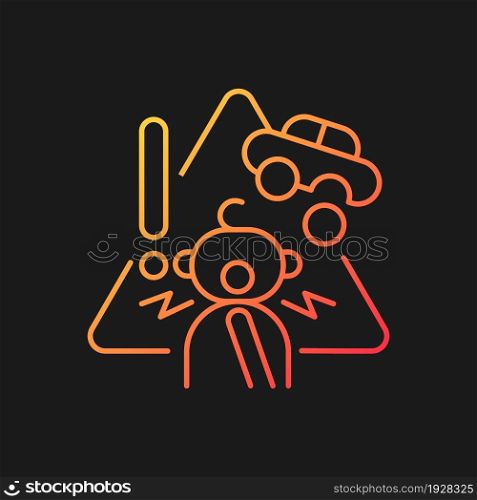 Choking hazard toys gradient vector icon for dark theme. Child safety at home. Age restrictions for kids. Thin line color symbol. Modern style pictogram. Vector isolated outline drawing. Choking hazard toys gradient vector icon for dark theme
