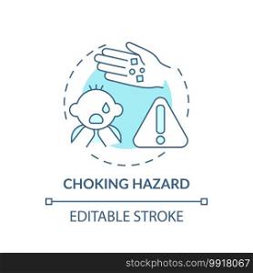 Choking hazard turquoise concept icon. Baby suffocation risk from food. Kids health protection. Child safety idea thin line illustration. Vector isolated outline RGB color drawing. Editable stroke. Choking hazard turquoise concept icon