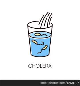 Cholera RGB color icon. Endemic bacterial infection, infectious disease. Medical diagnosis, healthcare and medicine. Glass with dirty, contaminated drinking water isolated vector illustration