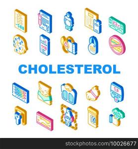 Cholesterol Overweight Collection Icons Set Vector. Cholesterol Overweight People And Diabetes Disease, Food Diary And Smart Scales Isometric Sign Color Illustrations. Cholesterol Overweight Collection Icons Set Vector flat