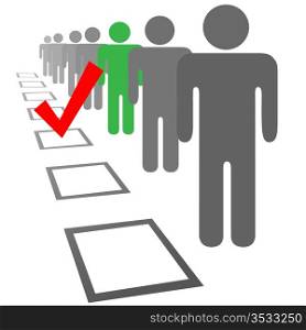 Choose a person from a line of people in selection election vote boxes