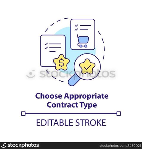 Choose appropriate contract type concept icon. Procurement process flow abstract idea thin line illustration. E commerce. Isolated outline drawing. Editable stroke. Arial, Myriad Pro-Bold fonts used. Choose appropriate contract type concept icon