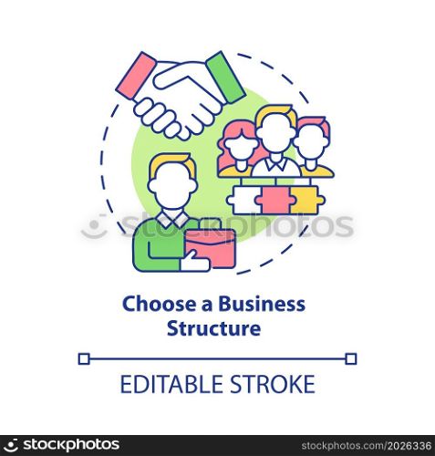 Choose business structure concept icon. Company organization providing business development abstract idea thin line illustration. Vector isolated outline color drawing. Editable stroke. Choose business structure concept icon