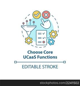 Choose core UCaaS functions concept icon. Communication system providing abstract idea thin line illustration. Isolated outline drawing. Editable stroke. Arial, Myriad Pro-Bold fonts used. Choose core UCaaS functions concept icon