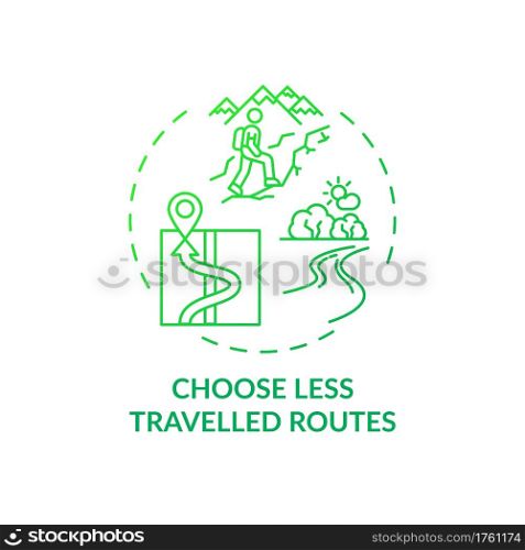 Choose less travelled routes concept icon. Sustainable tourism ideas. Beautiful travelling routes for tourist idea thin line illustration. Vector isolated outline RGB color drawing. Choose less travelled routes concept icon