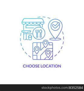 Choose location blue gradient concept icon. Small restaurant business plan abstract idea thin line illustration. Site with own parking. Isolated outline drawing. Myriad Pro-Bold font used. Choose location blue gradient concept icon