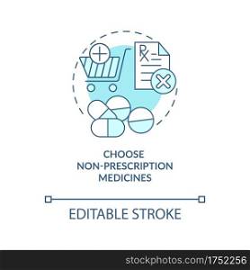Choose non prescription medicines concept icon. Online pharmacy idea thin line illustration. Online drug store order steps. Vector isolated outline RGB color drawing. Editable stroke. Choose non prescription medicines concept icon