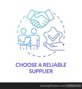 Choose reliable supplier blue gradient concept icon. Trading partnership development. Distribution business start abstract idea thin line illustration. Vector isolated outline color drawing. Choose reliable supplier blue gradient concept icon