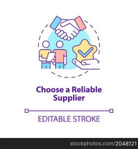 Choose reliable supplier concept icon. Trading partnership development. Distribution business start abstract idea thin line illustration. Vector isolated outline color drawing. Editable stroke. Choose reliable supplier concept icon