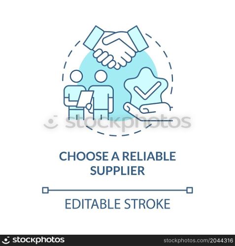 Choose reliable supplier turquoise blue concept icon. Trading partnership build. Distribution business abstract idea thin line illustration. Vector isolated outline color drawing. Editable stroke. Choose reliable supplier turquoise blue concept icon