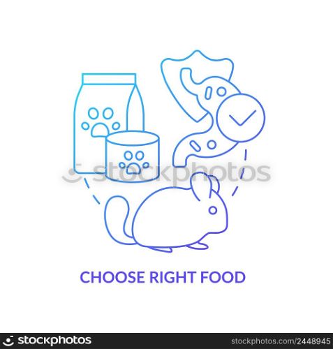Choose right food blue gradient concept icon. Keeping small animals healthy abstract idea thin line illustration. Suitable rat treats. Isolated outline drawing. Myriad Pro-Bold font used. Choose right food blue gradient concept icon
