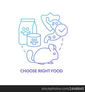 Choose right food blue gradient concept icon. Keeping small animals healthy abstract idea thin line illustration. Suitable rat treats. Isolated outline drawing. Myriad Pro-Bold font used. Choose right food blue gradient concept icon