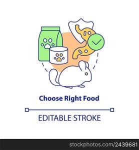 Choose right food concept icon. Keeping small animals healthy abstract idea thin line illustration. Suitable rat treats. Isolated outline drawing. Editable stroke. Arial, Myriad Pro-Bold fonts used. Choose right food concept icon
