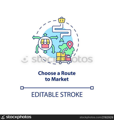 Choose route to market concept icon. Marketing strategy. Export business tips abstract idea thin line illustration. Isolated outline drawing. Editable stroke. Arial, Myriad Pro-Bold fonts used. Choose route to market concept icon