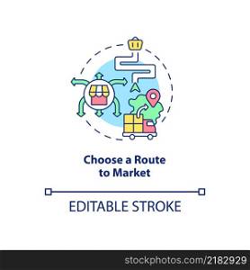 Choose route to market concept icon. Marketing strategy. Export business tips abstract idea thin line illustration. Isolated outline drawing. Editable stroke. Arial, Myriad Pro-Bold fonts used. Choose route to market concept icon
