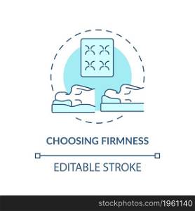 Choosing firmness blue concept icon. Mattress type abstract idea thin line illustration. Comfortable sleeping, backbone health. Orthopedic bed. Vector isolated outline color drawing. Editable stroke. Choosing firmness blue concept icon