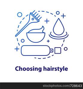 Choosing hairstyle concept icon. Hair coloring idea thin line illustration. Hair dyeing. Vector isolated outline drawing. Choosing hairstyle concept icon