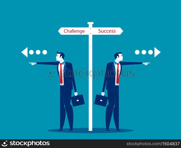 Choosing the route of business person. Concept business vector, Challenge & Success, Direction, Choice.