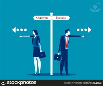 Choosing the route of business person. Concept business vector, Challenge & Success, Direction, Choice.