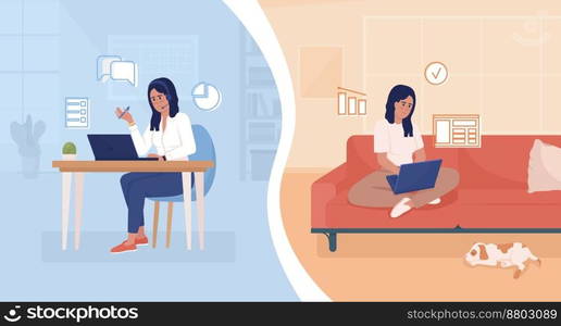 Choosing workplace flat concept vector illustration. Home office. Editable 2D cartoon characters on white for web design. Remote work creative idea for website, mobile, presentation. Choosing workplace flat concept vector illustration