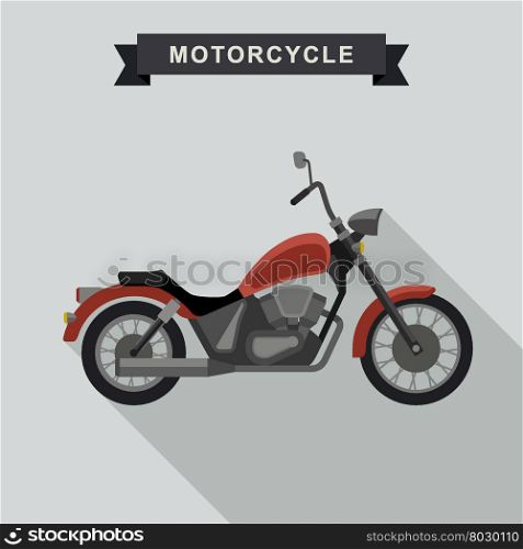 Chopper motorcycle in flat style. Vector illustration of red american chopper.