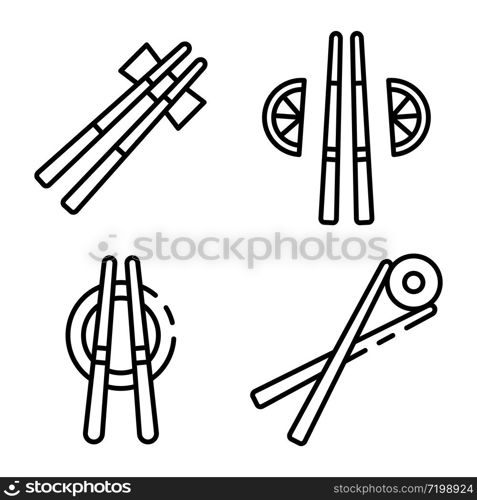 Chopsticks icons set. Outline set of chopsticks vector icons for web design isolated on white background. Chopsticks icons set, outline style