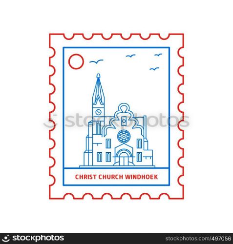 CHRIST CHURCH WINDHOEK postage stamp Blue and red Line Style, vector illustration