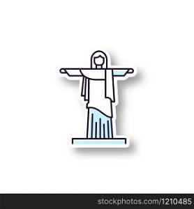 Christ the Redeemer patch. RGB color printable sticker. Brazilian sculpture. Cristo Redentor. Rio de Janeiro statue. Famous landmark. Christianity. Brazil architecture. Vector isolated illustration