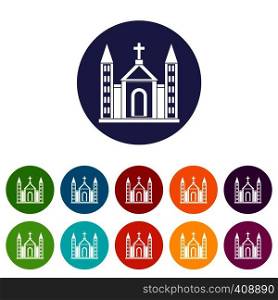 Christian catholic church building set icons in different colors isolated on white background. Christian catholic church building set icons