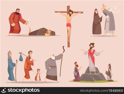 Christian characters. Spiritually antique journey holy bible people jewish vector narrative vector persons set. Christianity legend, character christian myth, bible history illustration. Christian characters. Spiritually antique journey holy bible people jewish vector narrative vector persons set
