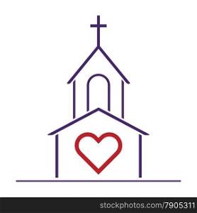 Christian Church and Heart as Love Symbol. Religious love concept. Vector illustration.