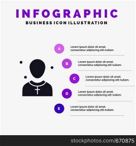 Christian, Church, Male, Man, Preacher Solid Icon Infographics 5 Steps Presentation Background